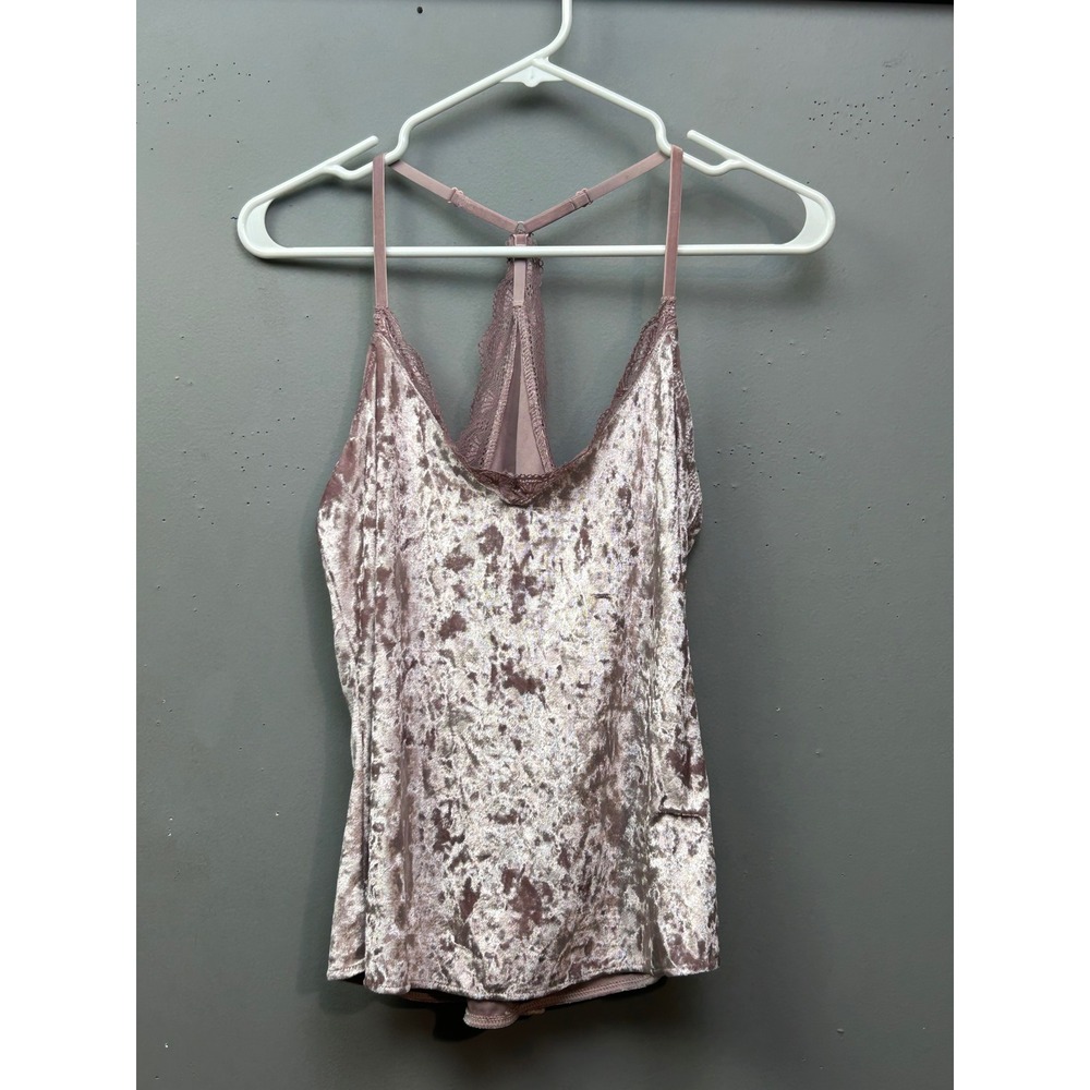 Jessica Simpson Camisole Women Medium Mauve Crushed Velvet Lace Trim Racerback